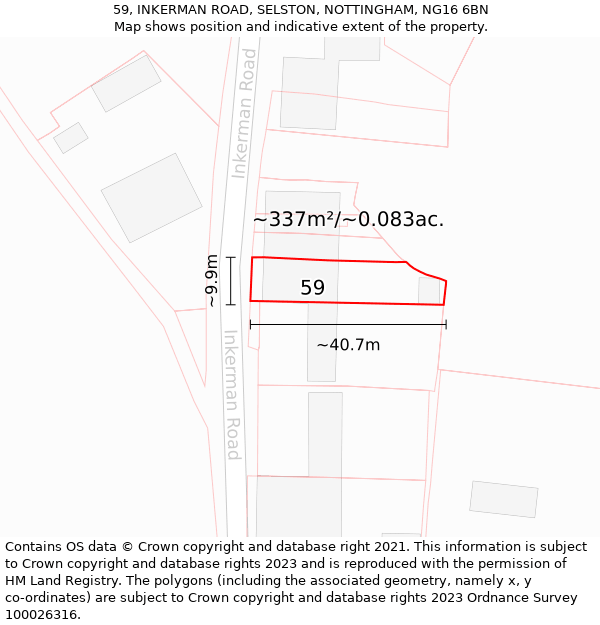 59, INKERMAN ROAD, SELSTON, NOTTINGHAM, NG16 6BN: Plot and title map