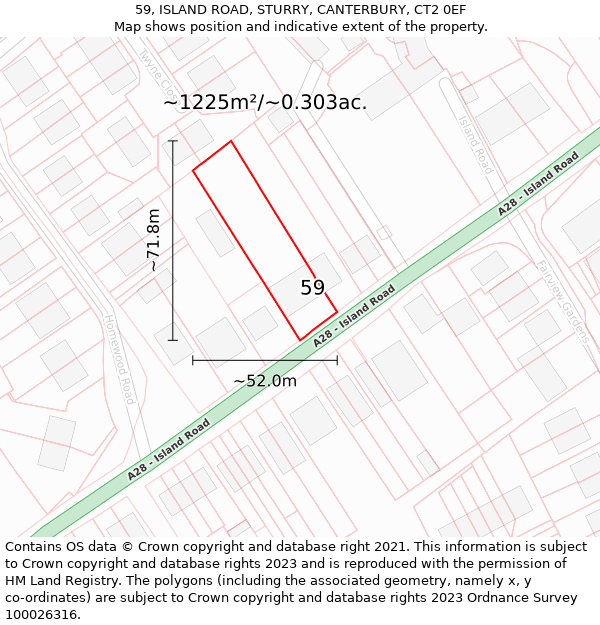 59, ISLAND ROAD, STURRY, CANTERBURY, CT2 0EF: Plot and title map