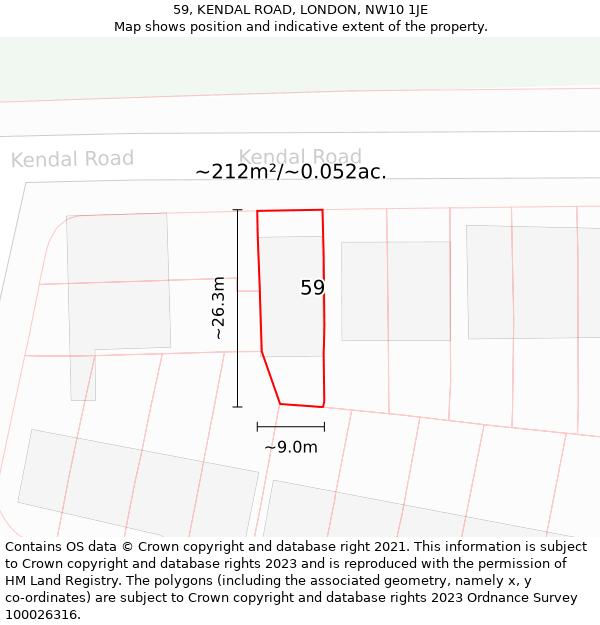 59, KENDAL ROAD, LONDON, NW10 1JE: Plot and title map