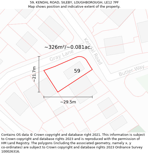 59, KENDAL ROAD, SILEBY, LOUGHBOROUGH, LE12 7PF: Plot and title map