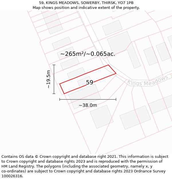 59, KINGS MEADOWS, SOWERBY, THIRSK, YO7 1PB: Plot and title map