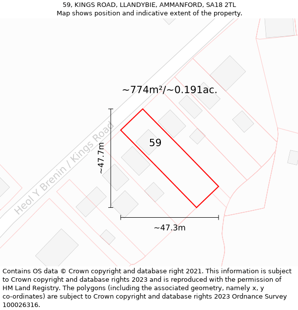 59, KINGS ROAD, LLANDYBIE, AMMANFORD, SA18 2TL: Plot and title map