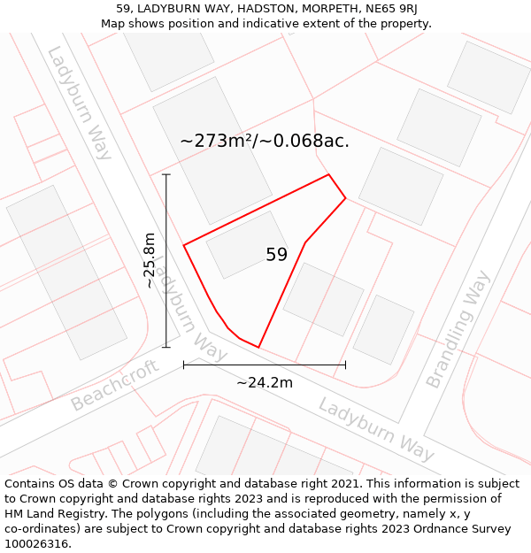 59, LADYBURN WAY, HADSTON, MORPETH, NE65 9RJ: Plot and title map