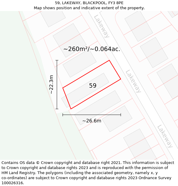 59, LAKEWAY, BLACKPOOL, FY3 8PE: Plot and title map
