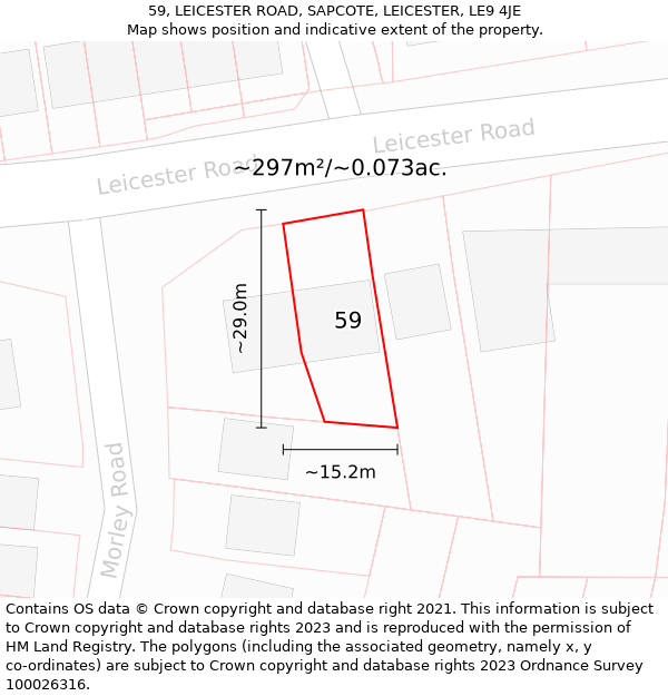 59, LEICESTER ROAD, SAPCOTE, LEICESTER, LE9 4JE: Plot and title map