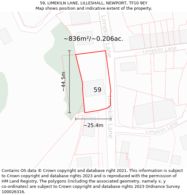 59, LIMEKILN LANE, LILLESHALL, NEWPORT, TF10 9EY: Plot and title map