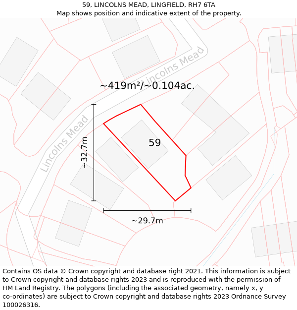 59, LINCOLNS MEAD, LINGFIELD, RH7 6TA: Plot and title map