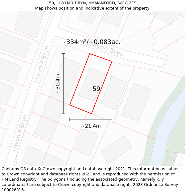 59, LLWYN Y BRYN, AMMANFORD, SA18 2ES: Plot and title map