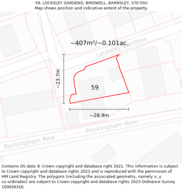 59, LOCKSLEY GARDENS, BIRDWELL, BARNSLEY, S70 5SU: Plot and title map