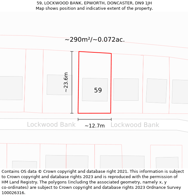 59, LOCKWOOD BANK, EPWORTH, DONCASTER, DN9 1JH: Plot and title map