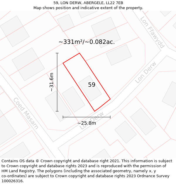 59, LON DERW, ABERGELE, LL22 7EB: Plot and title map