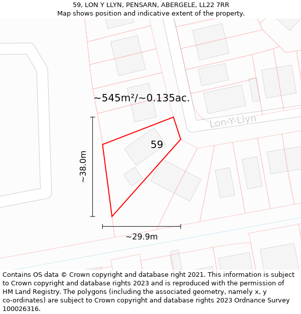 59, LON Y LLYN, PENSARN, ABERGELE, LL22 7RR: Plot and title map