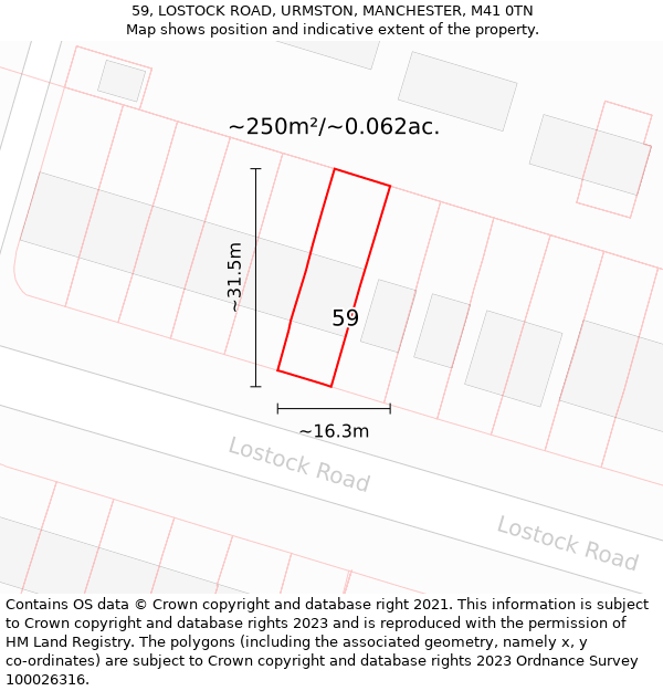 59, LOSTOCK ROAD, URMSTON, MANCHESTER, M41 0TN: Plot and title map