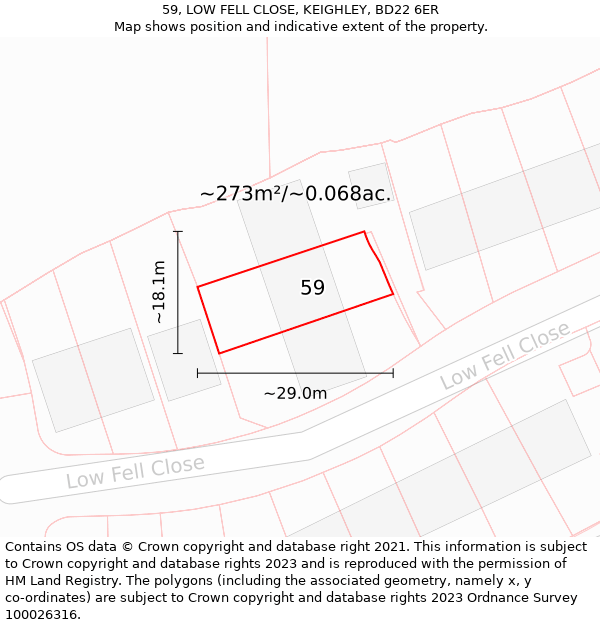 59, LOW FELL CLOSE, KEIGHLEY, BD22 6ER: Plot and title map