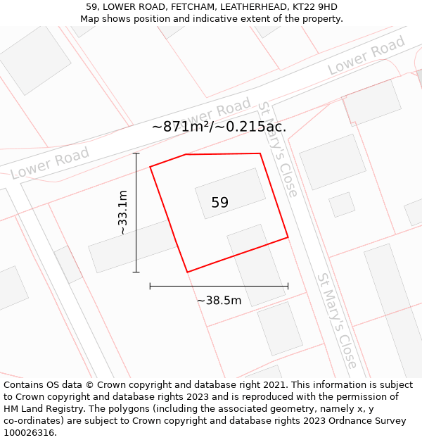 59, LOWER ROAD, FETCHAM, LEATHERHEAD, KT22 9HD: Plot and title map