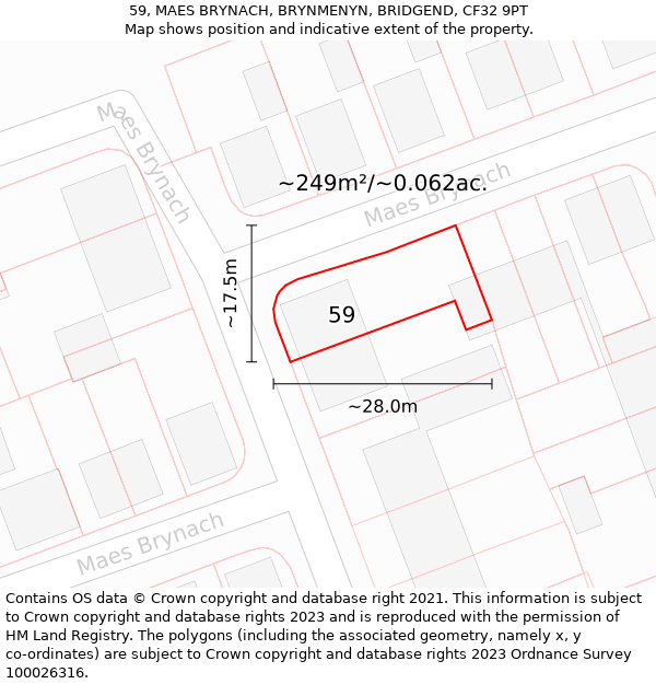 59, MAES BRYNACH, BRYNMENYN, BRIDGEND, CF32 9PT: Plot and title map