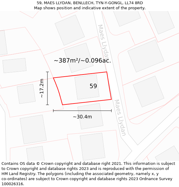 59, MAES LLYDAN, BENLLECH, TYN-Y-GONGL, LL74 8RD: Plot and title map