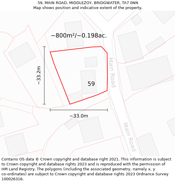 59, MAIN ROAD, MIDDLEZOY, BRIDGWATER, TA7 0NN: Plot and title map