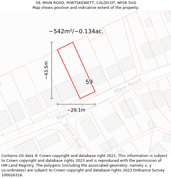 59, MAIN ROAD, PORTSKEWETT, CALDICOT, NP26 5UG: Plot and title map