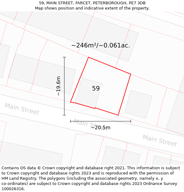 59, MAIN STREET, FARCET, PETERBOROUGH, PE7 3DB: Plot and title map