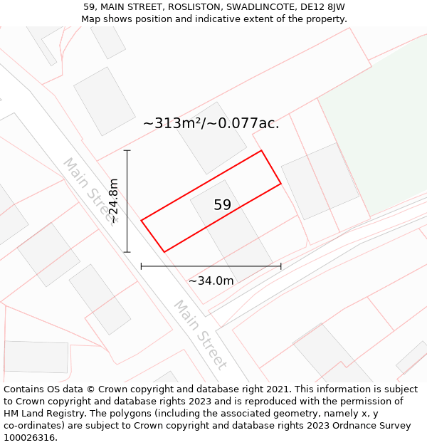 59, MAIN STREET, ROSLISTON, SWADLINCOTE, DE12 8JW: Plot and title map