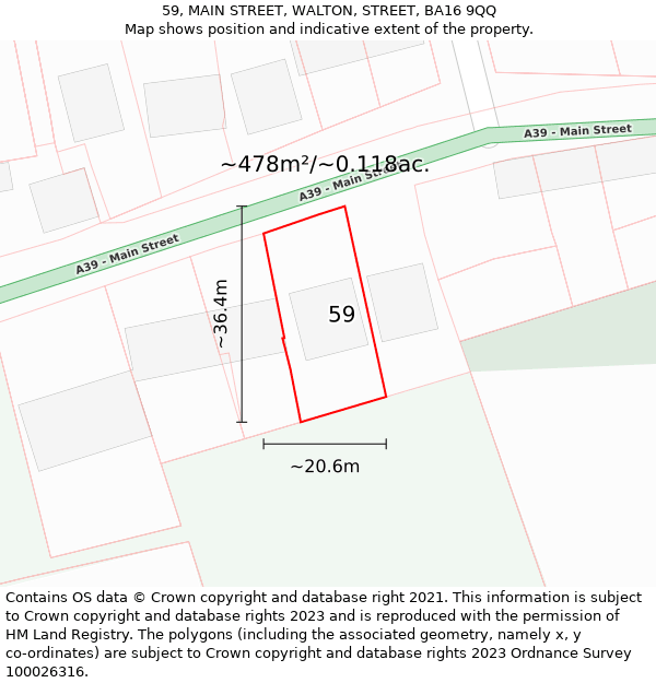 59, MAIN STREET, WALTON, STREET, BA16 9QQ: Plot and title map