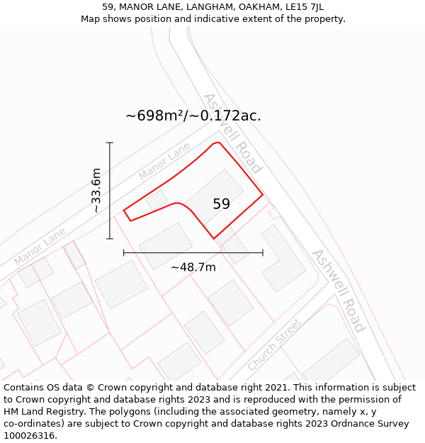 59, MANOR LANE, LANGHAM, OAKHAM, LE15 7JL: Plot and title map