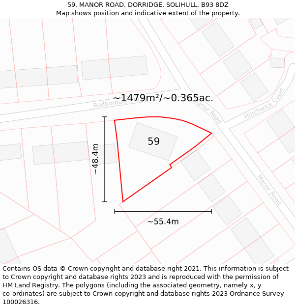 59, MANOR ROAD, DORRIDGE, SOLIHULL, B93 8DZ: Plot and title map