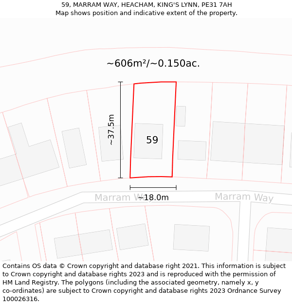 59, MARRAM WAY, HEACHAM, KING'S LYNN, PE31 7AH: Plot and title map