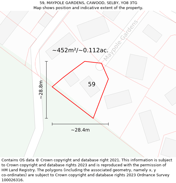 59, MAYPOLE GARDENS, CAWOOD, SELBY, YO8 3TG: Plot and title map