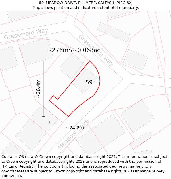 59, MEADOW DRIVE, PILLMERE, SALTASH, PL12 6XJ: Plot and title map