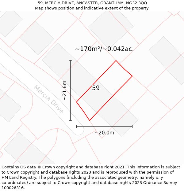 59, MERCIA DRIVE, ANCASTER, GRANTHAM, NG32 3QQ: Plot and title map