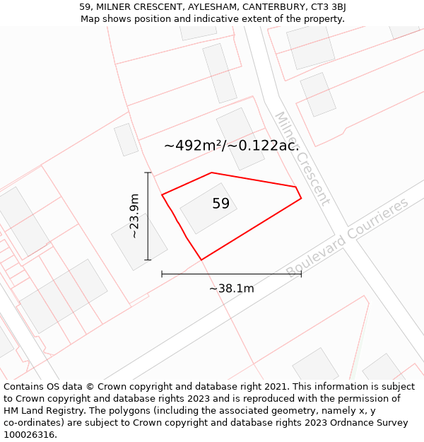 59, MILNER CRESCENT, AYLESHAM, CANTERBURY, CT3 3BJ: Plot and title map