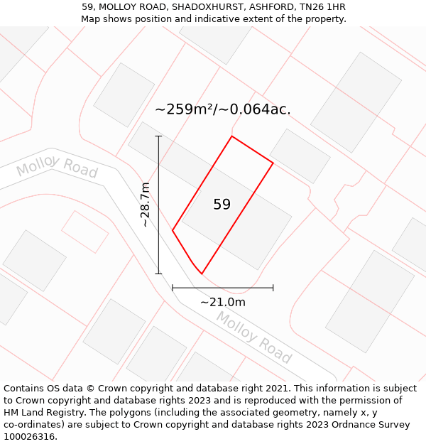 59, MOLLOY ROAD, SHADOXHURST, ASHFORD, TN26 1HR: Plot and title map