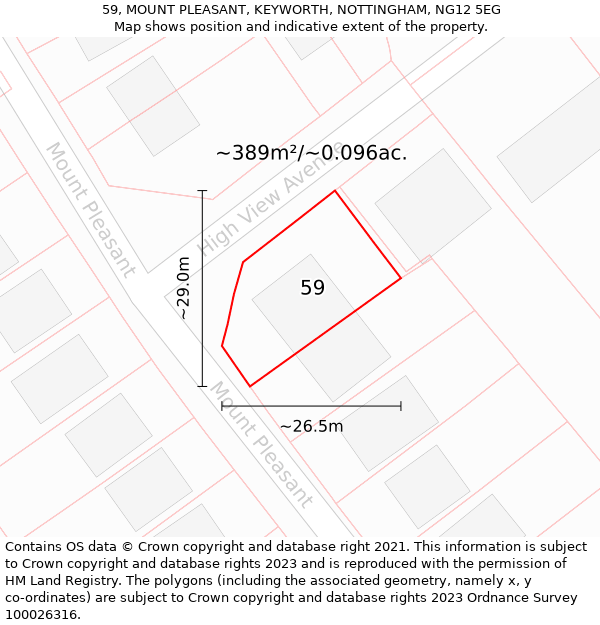 59, MOUNT PLEASANT, KEYWORTH, NOTTINGHAM, NG12 5EG: Plot and title map