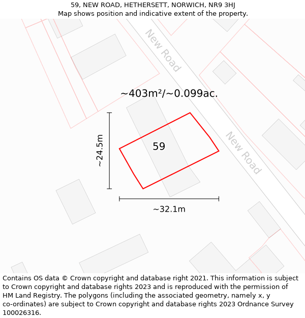 59, NEW ROAD, HETHERSETT, NORWICH, NR9 3HJ: Plot and title map