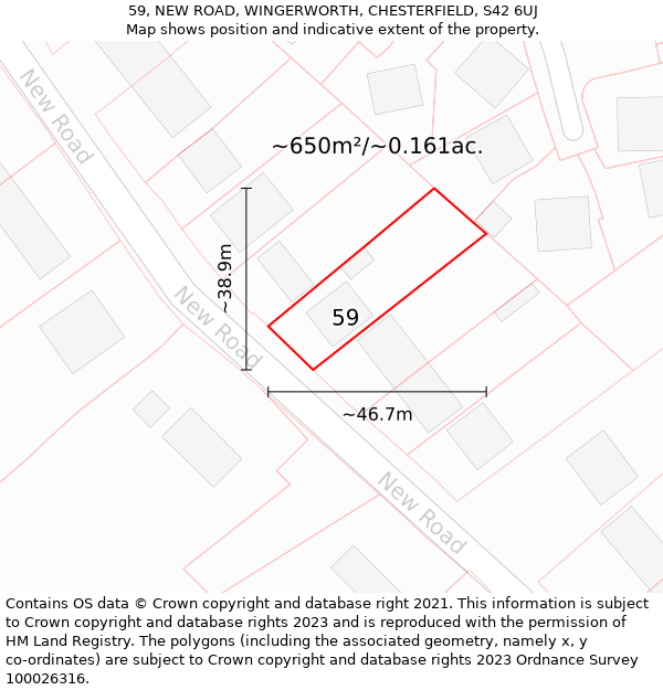 59, NEW ROAD, WINGERWORTH, CHESTERFIELD, S42 6UJ: Plot and title map