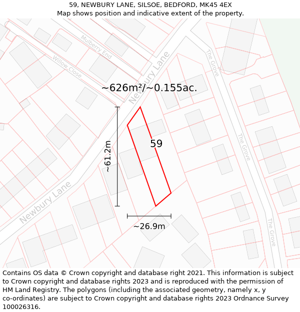 59, NEWBURY LANE, SILSOE, BEDFORD, MK45 4EX: Plot and title map