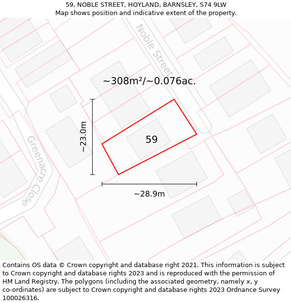 59, NOBLE STREET, HOYLAND, BARNSLEY, S74 9LW: Plot and title map