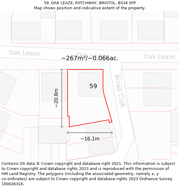 59, OAK LEAZE, PATCHWAY, BRISTOL, BS34 5FP: Plot and title map