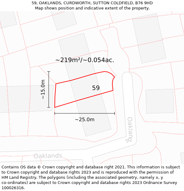 59, OAKLANDS, CURDWORTH, SUTTON COLDFIELD, B76 9HD: Plot and title map