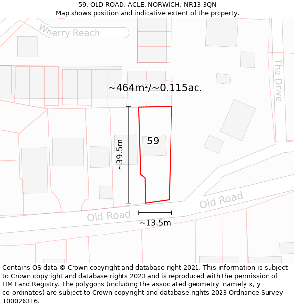 59, OLD ROAD, ACLE, NORWICH, NR13 3QN: Plot and title map