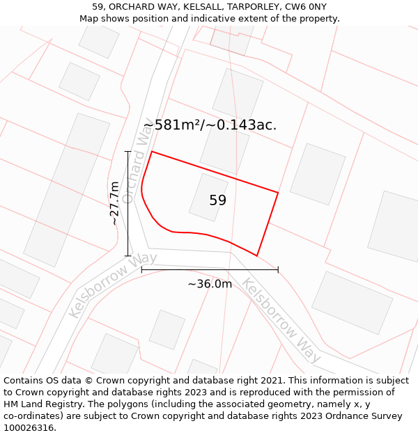 59, ORCHARD WAY, KELSALL, TARPORLEY, CW6 0NY: Plot and title map