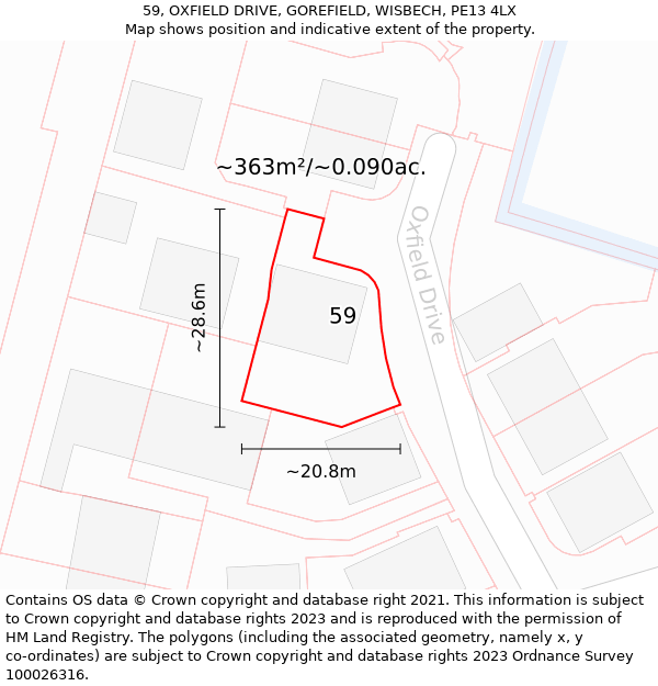 59, OXFIELD DRIVE, GOREFIELD, WISBECH, PE13 4LX: Plot and title map