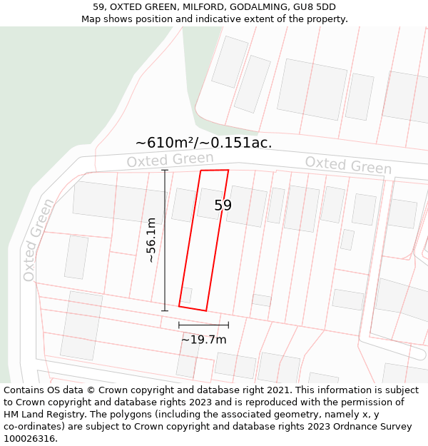 59, OXTED GREEN, MILFORD, GODALMING, GU8 5DD: Plot and title map