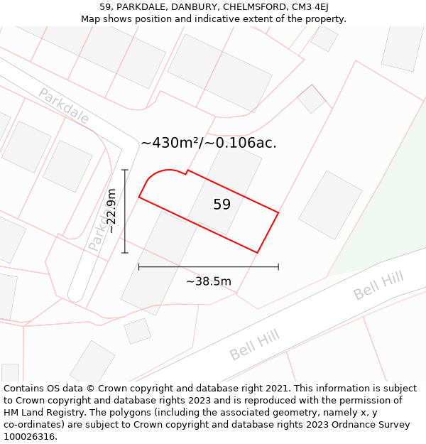 59, PARKDALE, DANBURY, CHELMSFORD, CM3 4EJ: Plot and title map