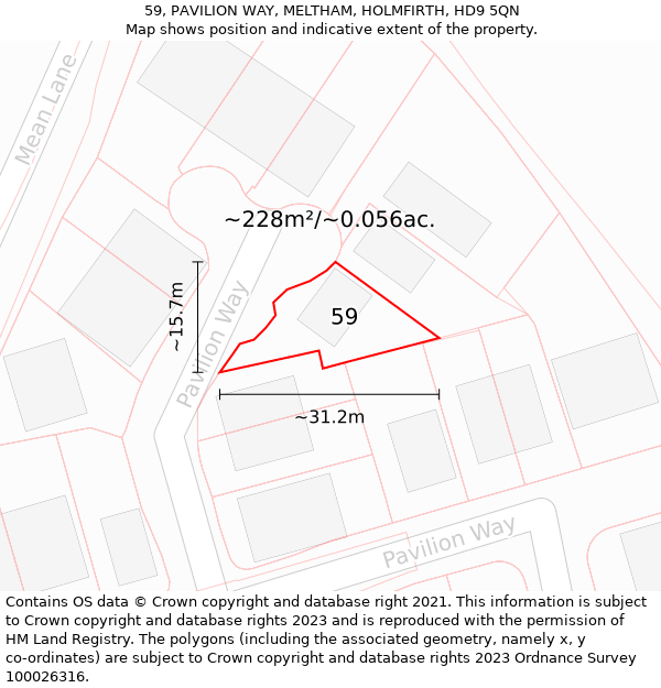 59, PAVILION WAY, MELTHAM, HOLMFIRTH, HD9 5QN: Plot and title map