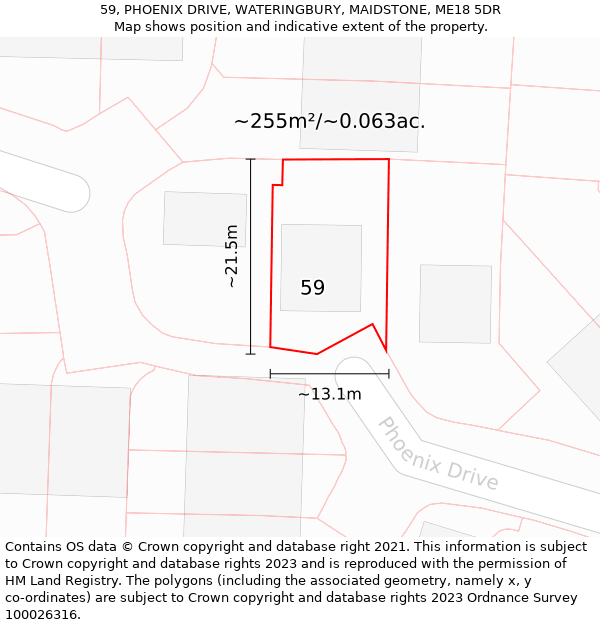 59, PHOENIX DRIVE, WATERINGBURY, MAIDSTONE, ME18 5DR: Plot and title map