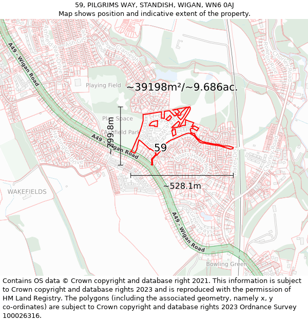 59, PILGRIMS WAY, STANDISH, WIGAN, WN6 0AJ: Plot and title map