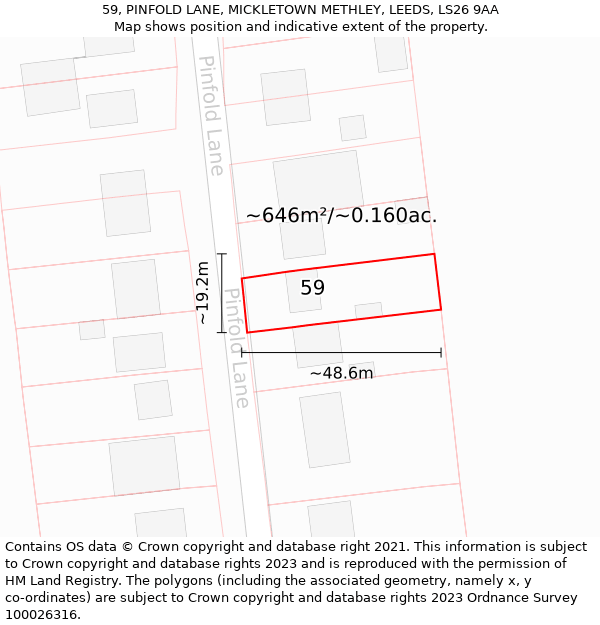 59, PINFOLD LANE, MICKLETOWN METHLEY, LEEDS, LS26 9AA: Plot and title map